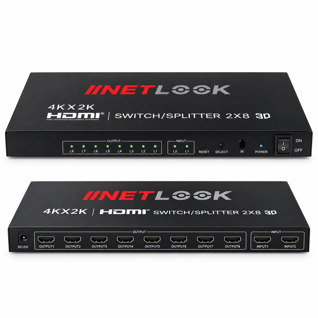 Netlook NTL-4208-4K HDMI Switch/Splitter 2x8 – 4Kx2K / 3D