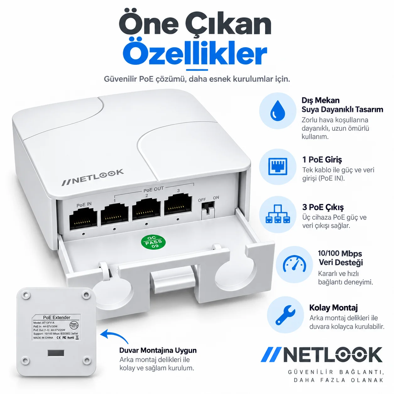 Netlook NTL-AT13FAOUT Outdoor PoE Extender – 1 In / 3 Out
