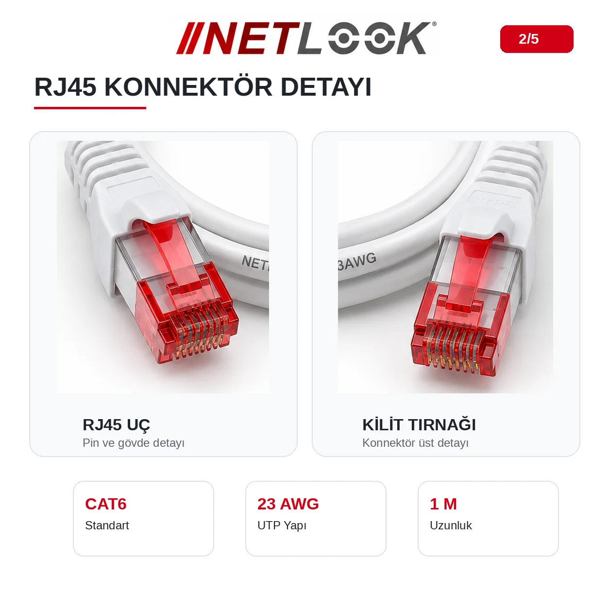 Netlook NTL-CAT601 Cat6 UTP Network Cable – 1 metre / 23AWG