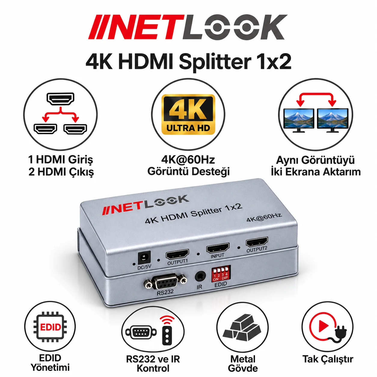 Netlook NTL-HDMI4K9402 4K HDMI Splitter 1x2 – 4K@60Hz