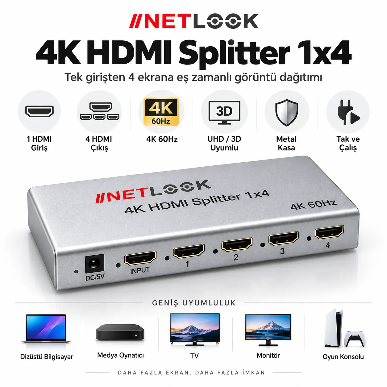 Netlook NTL-HDMI4K9404 4K HDMI Splitter 1x4 – 4K 60Hz