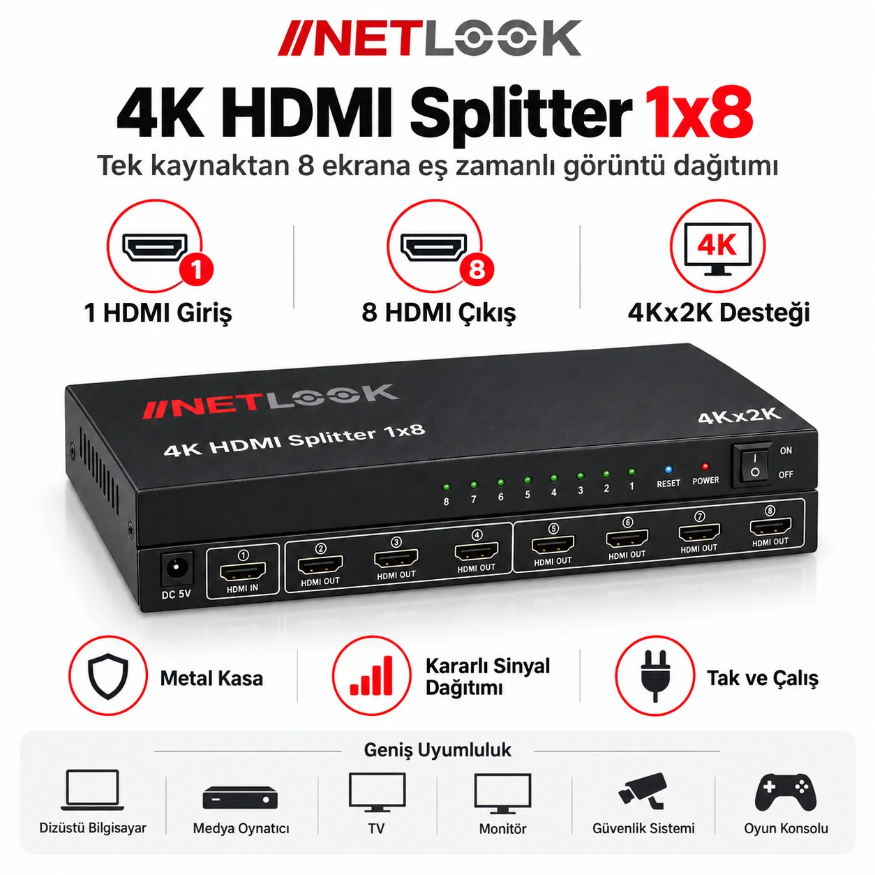 Netlook NTL-HDMI4K9408 4K HDMI Splitter 1x8 – 4Kx2K