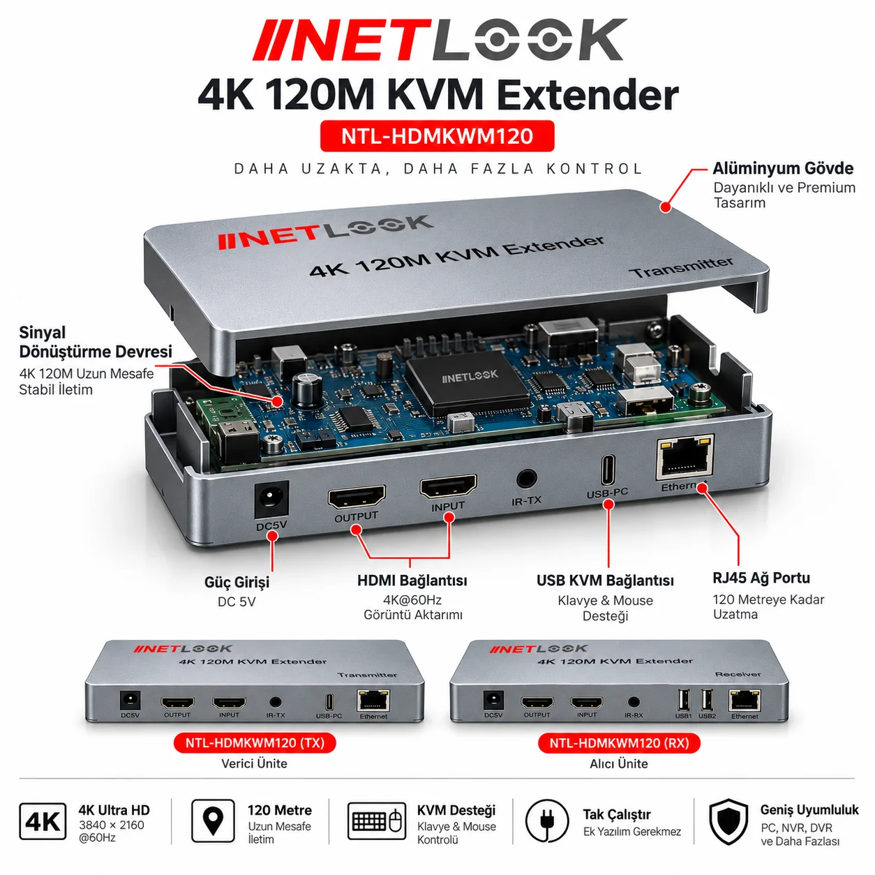 Netlook NTL-HDMIKWM120 4K 120 m HDMI KVM Extender