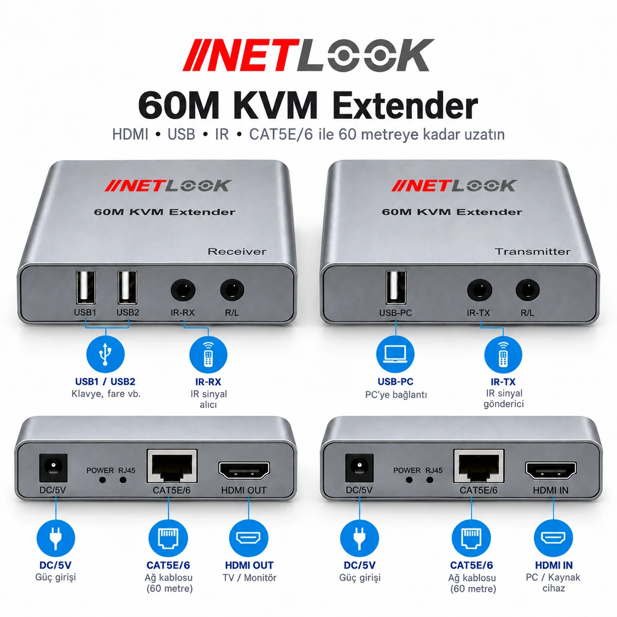 Netlook NTL-HDMIKWM60 60 m HDMI KVM Extender