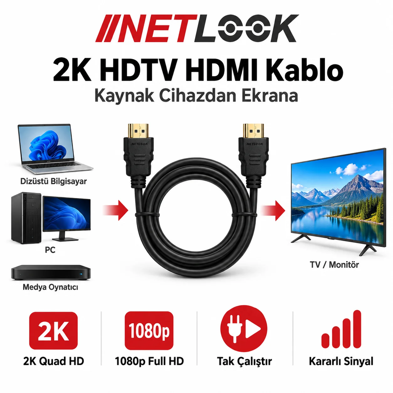 Netlook NTL-HDTV3 2K HDMI Kablo – 3 metre